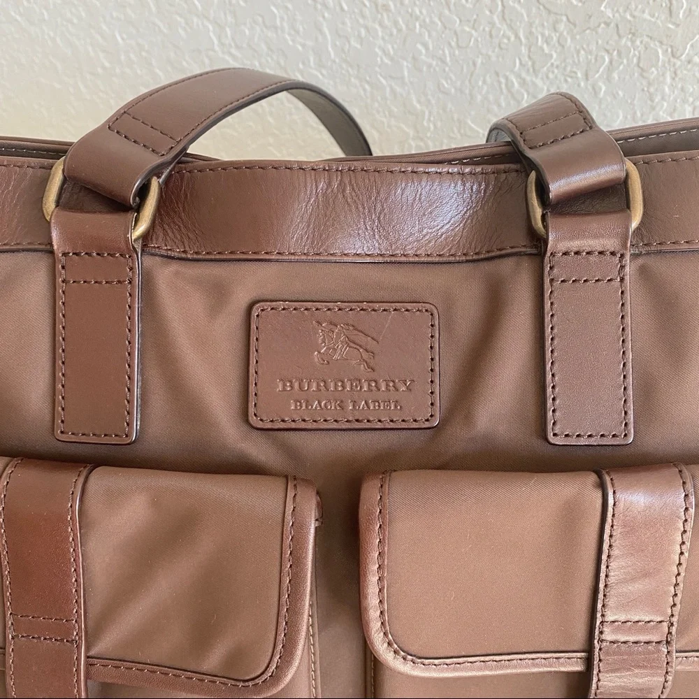 Burberry brown front pocket nylon tote bag